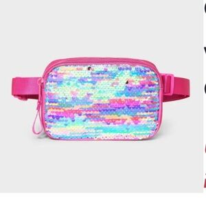 Cat & Jack Girls Flip Sequin Fanny Pack | Pink Rainbow | Adjustable Strap